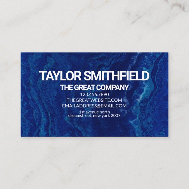 Trendy Modern Blue Watercolor Marble Business Card (Front)