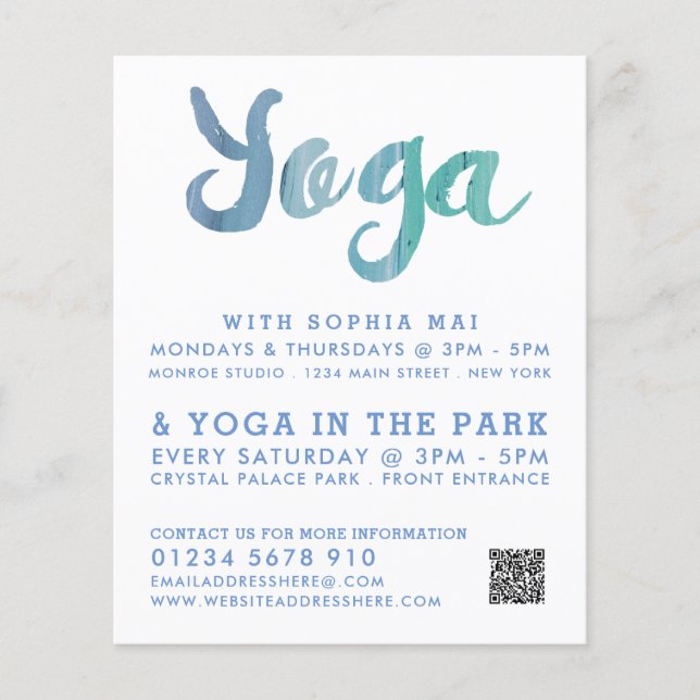 Trendy Modern Blue Yoga Class Advertising Flyer (Front)