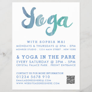 Trendy Modern Blue Yoga Class Advertising Flyer