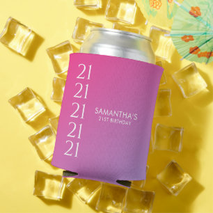 Trendy Modern Bold Pink Gradient 21st Birthday Can Cooler