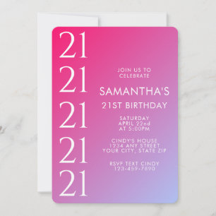 Trendy Modern Bold Pink Gradient 21st Birthday Invitation