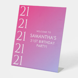Trendy Modern Bold Pink Gradient 21st Birthday Pedestal Sign