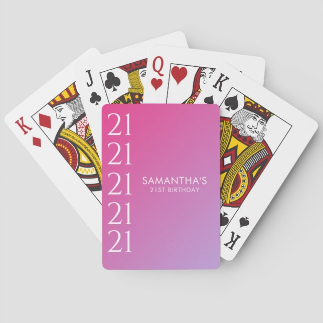 Trendy Modern Bold Pink Gradient 21st Birthday Playing Cards (Back)