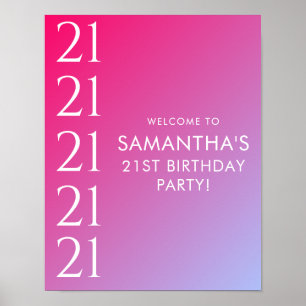 Trendy Modern Bold Pink Gradient 21st Birthday Poster