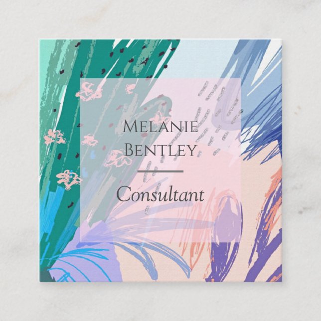 Trendy Modern Botanical Art Eye Catching Square Business Card (Front)