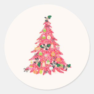 trendy modern bright colour festive christmas tree classic round sticker