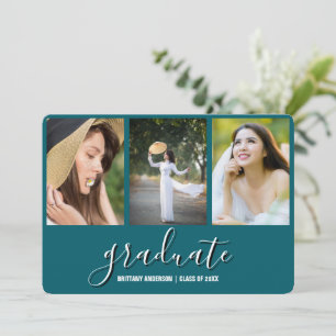 Trendy Modern Calligraphy 3 Photo Collage Graduate Announcement
