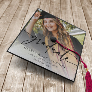 Trendy Modern Casual Photo Graduation Graduation Cap Topper