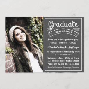 Trendy Modern Chalkboard Typography Graduation Invitation
