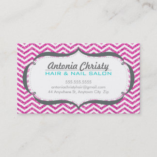 TRENDY modern chevron pattern faux pink glitter Business Card