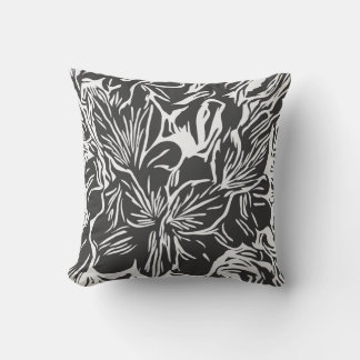 Trendy modern chic abstract black and white floral throw pillow
