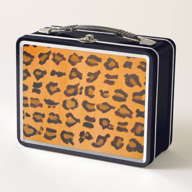 Trendy Modern Chic Hand-painted Animal Print Metal Lunch Box (Front)
