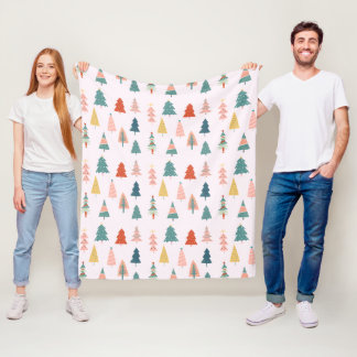 Trendy Modern Christmas Tree Pattern on Pink Fleece Blanket