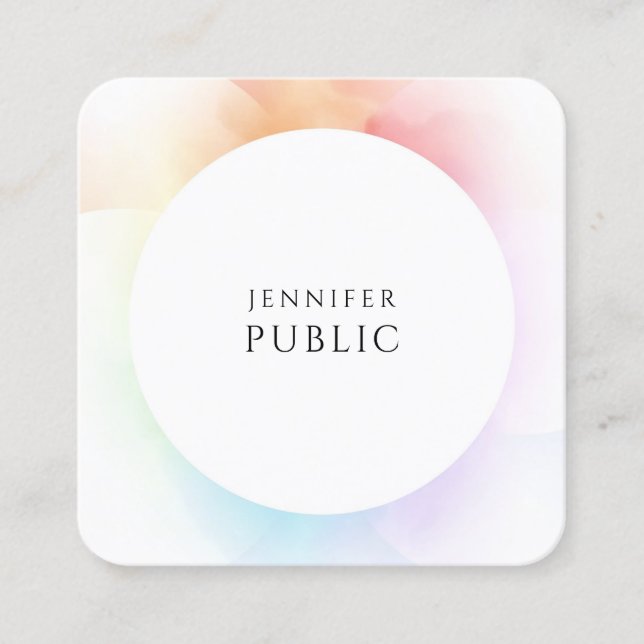 Trendy Modern Colourful Elegant Minimalist Templat Square Business Card (Front)