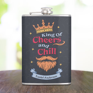 Trendy Modern Colourful Funny King Quote Typograph Hip Flask
