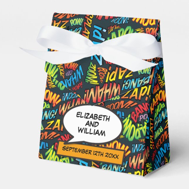 Trendy Modern Comic Book Fun Wedding Favour Box (Front Side)