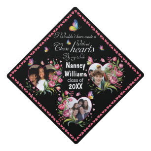 Trendy modern custom hearts Photoes– Floral design Graduation Cap Topper