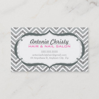 TRENDY modern cute chevron glitter silver grey Business Card