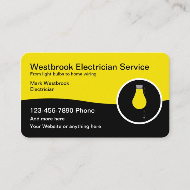 Trendy Modern Electrician Business Cards (Front)