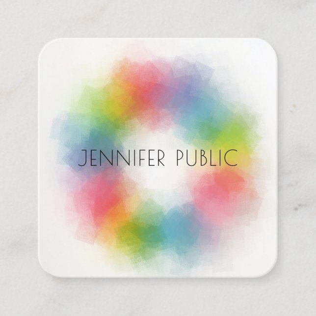 Trendy Modern Elegant Abstract Rainbow Colours Square Business Card (Front)