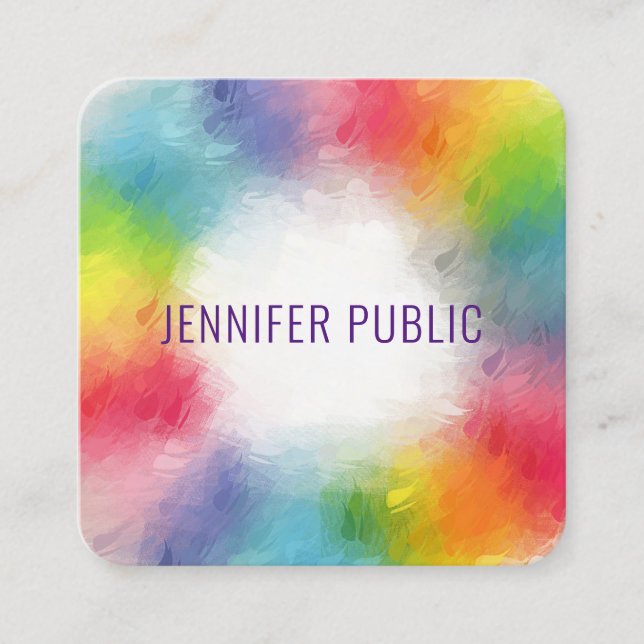 Trendy Modern Elegant Colourful Template Square Business Card (Front)