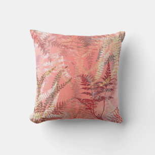 Trendy Modern Elegant Coral Pink Fern Leaves Throw Pillow