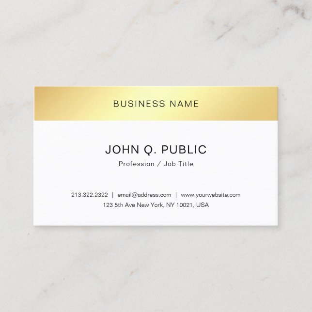 Trendy Modern Elegant Gold Look Simple Template Business Card (Front)