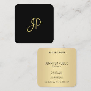 Trendy Modern Elegant Gold Monogram Template Square Business Card