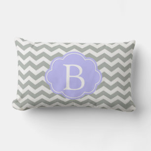 Trendy, modern, elegant grey chevron monogram lumbar pillow
