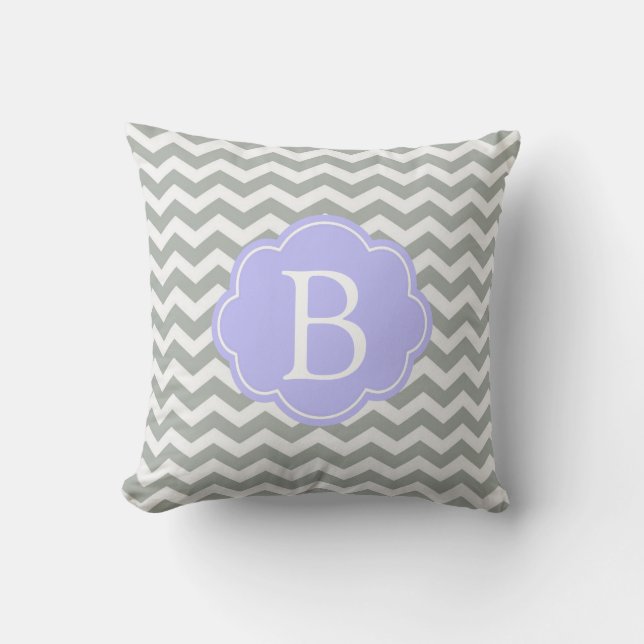 Trendy, modern, elegant grey chevron monogram throw pillow (Front)