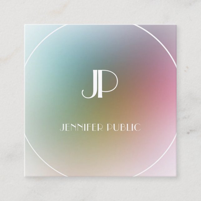 Trendy Modern Elegant Monogram Colourful Template Square Business Card (Front)