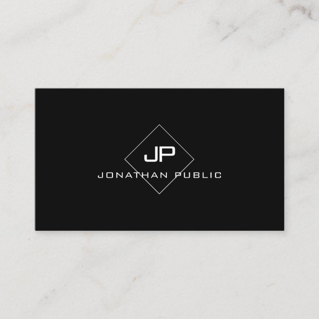 Trendy Modern Elegant Monogram Professional Black Business Card (Front)
