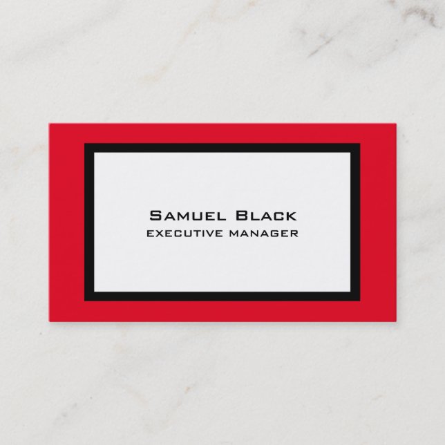Trendy Modern Elegant Red Black White Business Card (Front)