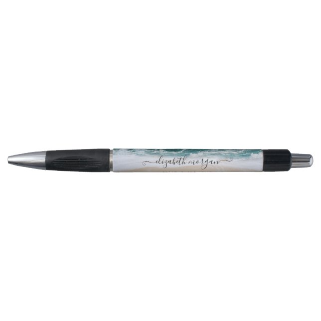 Trendy Modern Elegant Script Aqua Green Blue Name  Pen (Front)