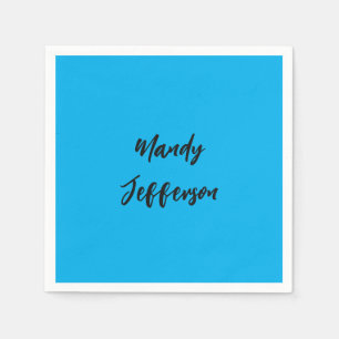 Trendy Modern Elegant Simple Blue Add Your Name Napkin