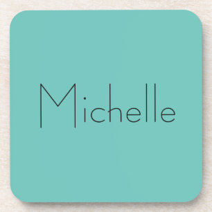 Trendy Modern Elegant Simple Blue Your Name Coaster