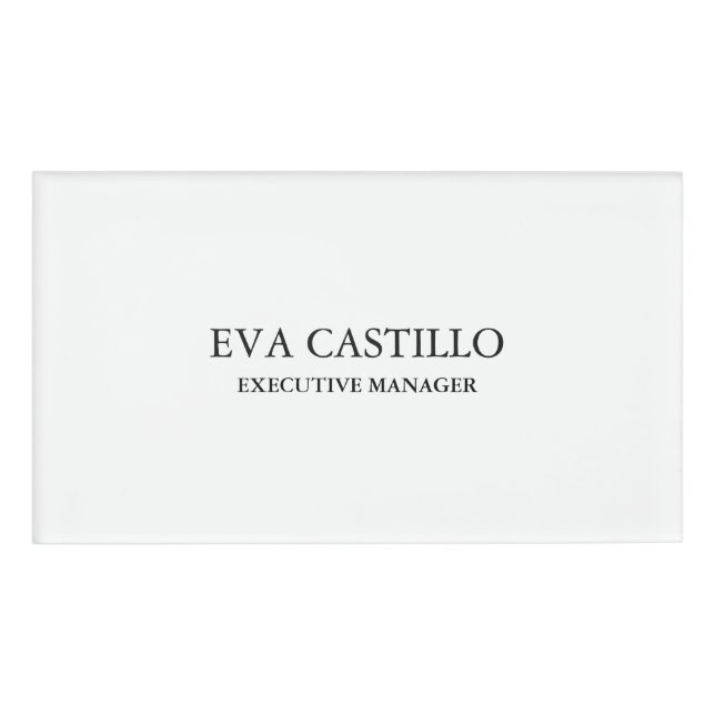 Trendy Modern Elegant Simple White Manager Name Tag (Front)