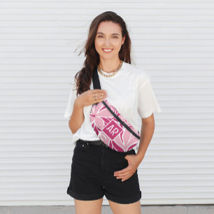 Trendy Modern Floral Pattern Cool Monogram Pink   Fanny Pack