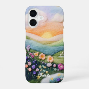 Trendy Modern Floral Sunset Personalized Name iPhone 16 Case