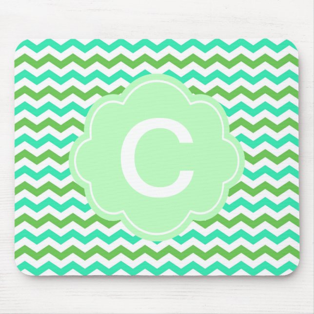Trendy, modern fresh  green chevron zigzag mouse pad (Front)