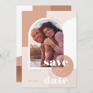 Trendy Modern Geometric Blush Pink Couple's Photo Save The Date