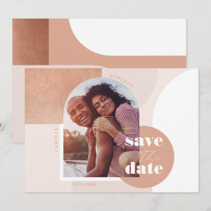 Trendy Modern Geometric Blush Pink Couple's Photo Save The Date