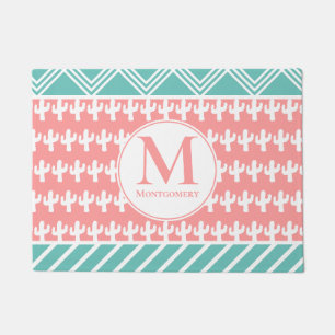 Trendy Modern Geometric & White Cactus Silhouettes Doormat
