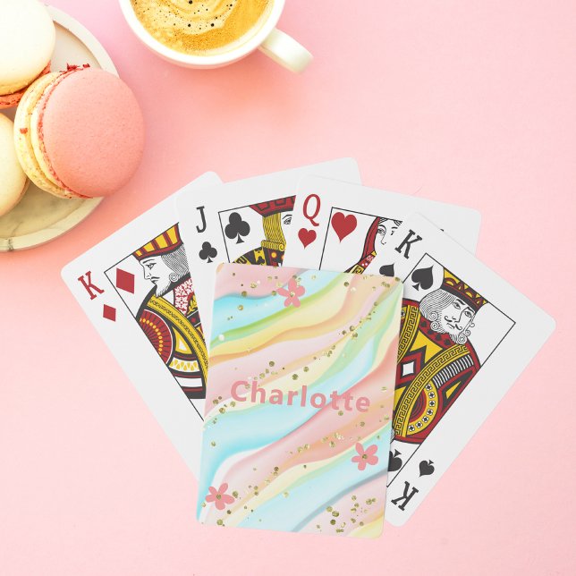 Trendy Modern Girly Glitter Floral Personalized Playing Cards (Creator Uploaded)