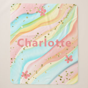 Trendy Modern Girly Glitter Floral Personalized Sherpa Blanket
