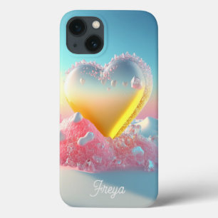 Trendy Modern Girly Love Heart Personalized Name iPhone 13 Case