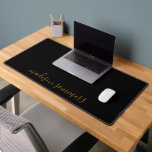 Trendy Modern Gold Script Name On Black Desk Mat<br><div class="desc">Personalize this modern black desk mat with your name in a modern gold script. A perfect back to school gift for a student. Pretty flowing handwritten style script type.</div>
