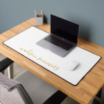 Trendy Modern Gold Script Name On White Desk Mat<br><div class="desc">Personalize this modern white desk mat with your name in a modern gold script. A perfect back to school gift for a student. Pretty flowing handwritten style script type.</div>