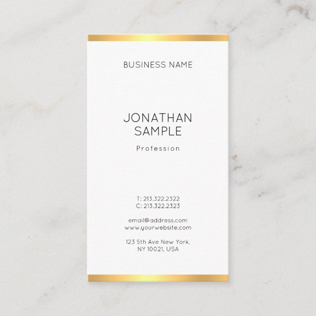 Trendy Modern Gold White Simple Professional Chic Business Card (Front)