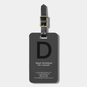 Trendy modern grey black bold monogram luggage tag